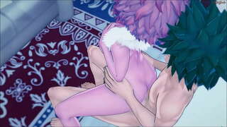 Izuku Midoriya 빌어 자신의 귀엽 팀 동료 미나 벽-MHA Hentai.